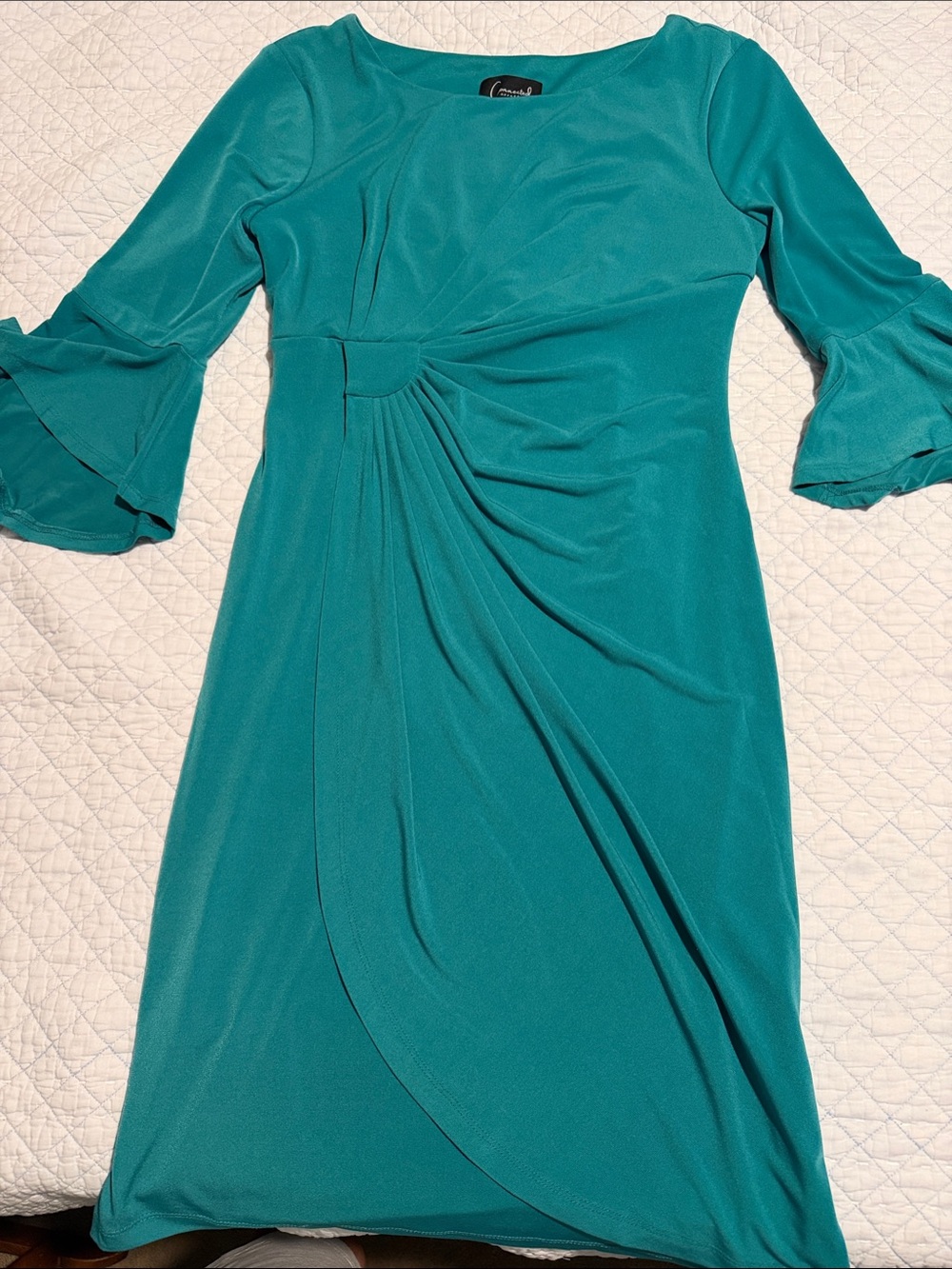 connected apparel Teal Midi Dress with Twist Front